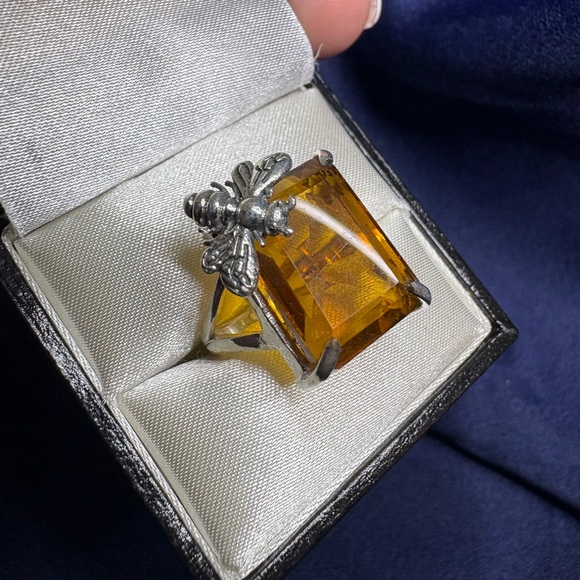 Unsigned Jewelry - Ring Citrine Gemstone 925 Sterling Silver Honey Bee 🐝